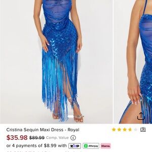 fashion nova Cristina Sequin Maxi Dress - Royal blue Sequin Dress with Fringe